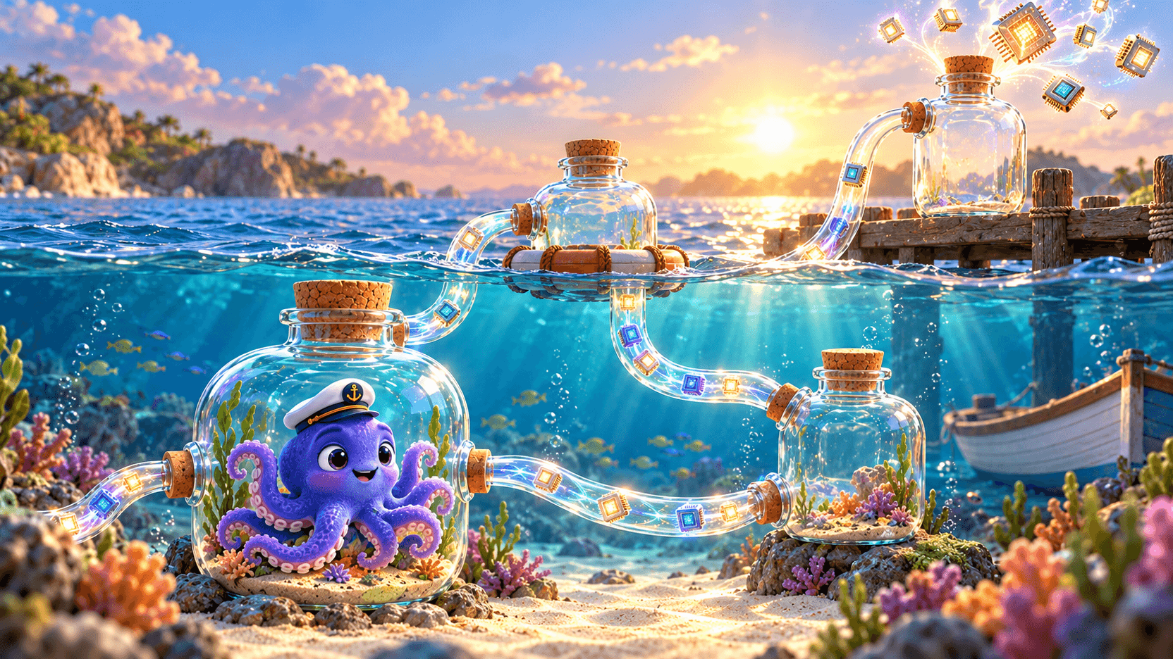 A connected Staffs compute bottle rises above the water near Dumpla worlds.